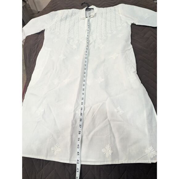 Gorgeous starched white cotton embroidered Kurta/caftan size approx 42 No tag - Picture 7 of 8